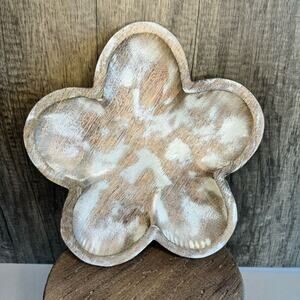 Rustic Flower Plate Whitewashed Decorative Bowl Farmhouse Design NEW FAST SHIP